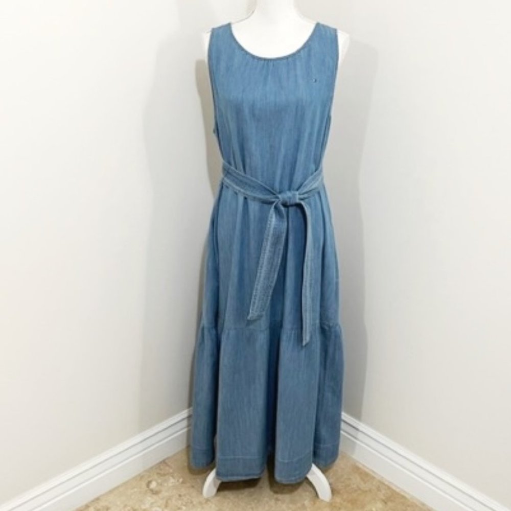 Tommy Hilfiger Blue Chambray Sleeveless Tiered Midi Dress